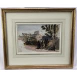 Mid 19th century watercolour - Hilltop Italian Landscape, indistinctly inscribed and dated, in glaze