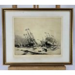 Harold Wyllie (1880-1973) signed etching - Battle of Quiberon Bay, 22cm x 26.5cm, in glazed gilt fra
