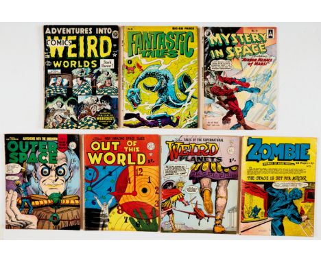 Space/Horror 1950s-60s square bounds. Adventures into Weird Worlds 1, Fantastic Tales 9, Mystery In Space 12 (Gil Kane cover)