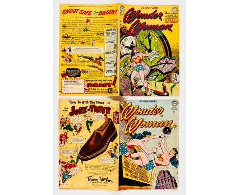 Wonder Woman (1951) 46, 48. #46: slightly rolled spine, cream pages [fn-], #48 light moisture stain to lower RH cover and all