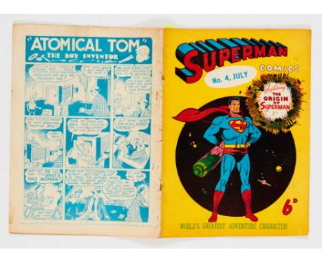 Superman 4 (1950 K. G. Murray Australia/UK). Cover story from US Superman # 53 the famous origin story [vg]