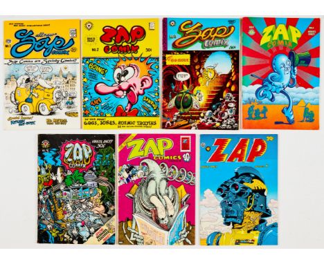 Zap Comix (1969-74) 1-7. No 1 (3rd print) [fn/vfn], Nos 2-4 (2nd prints) [vg+/vg+/fn-], Nos 5-7 (1st prints) [vg+/fn+/vfn-] (