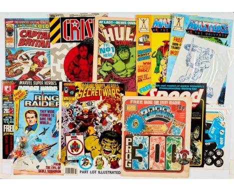 Marvel Super-Heroes 1st issues+ (1970s-80s). Captain Britain 1, Crisis 1, Hulk 1 (1979), Masters of the Universe 1, 37 wfg Ad