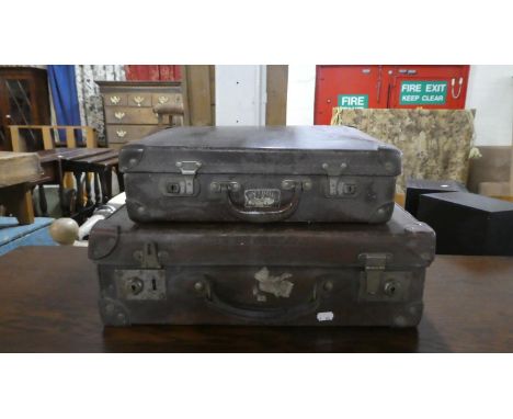 Two Vintage Suitcases Including Leather Example 