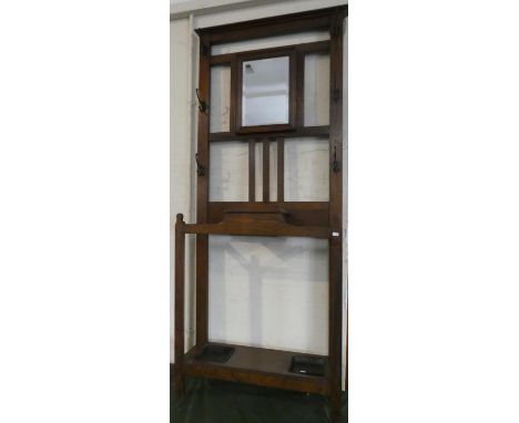 An Edwardian Oak Hall Stand with Six Metal Coat Hooks, Hinged Glove Box and Hinged Metal Drip Trays, 76cm Wide 