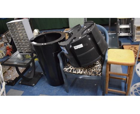 A Plastic Water Butt Stand, Garden Chair, Vintage Stool and a Black Circular Sink Base Unit Together with Modern Table and Me