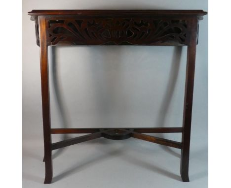 A Reproduction Chineses Narrow Side Table with Pierced Top Rails, 81cm Wide 