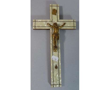 A Mother of Pearl Mounted Crucifix, 29.5cm High, Some Losses 