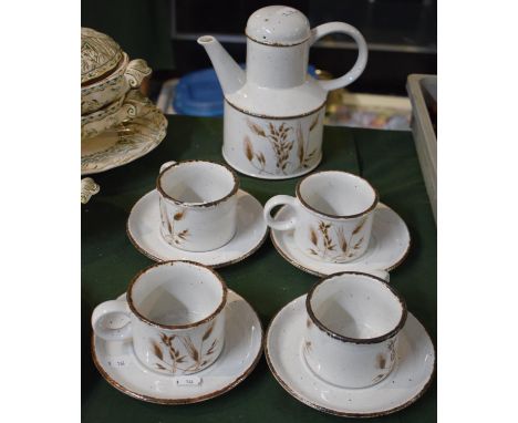 A Stoneware Midwinter Tea Set to Include Tea Pot and Four Cups and Saucers 