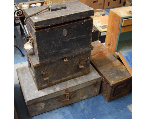 A Collection of Three Metal and One Wooden Ammunition Boxes 