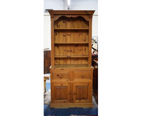 A Late 20th Century Pine Kitchen Dresser with Two Drawers Over Cupboards and Raised Three Shelf Plate Rack, 92cm Wide 