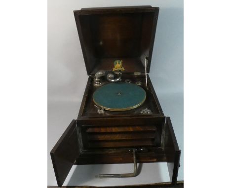 An Edwardian Oak Cased Sylvaphone Wind-up Gramophone Record Player, Working Order 