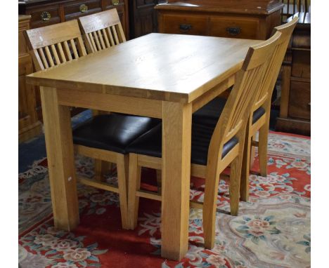 A Modern Rectangular Light Oak Kitchen Table and Four Chairs, Table 122cm long 