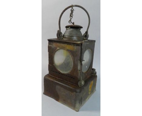 A Vintage Metal Cased LNER South Railway Lamp, Case Rusted 