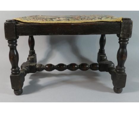 A Tapestry Topped Oak Framed Rectangular Stool, 40cm Wide 