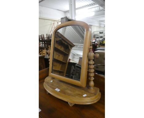 An Early 20th Century Stripped Dressing Table Mirror on Bobbin Supports, Oval Plinth Base, 53cm Wide 