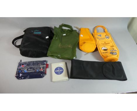A Collection of Vintage Champagne Bottle Carriers, Harrods Bag, Pan-Am Wallet etc 