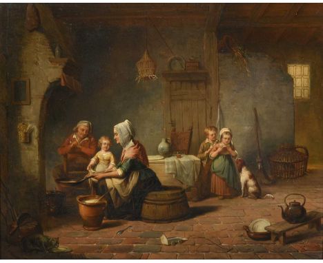 Jacobus Ludovicus Cornet (1815-1882) Dutch Family group in a rustic interior Signed and dated 1853, 32cm by 40.5cm  Provenanc