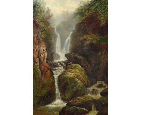 William Mellor (1851-1931)"Stock Ghyll Force, Ambleside, Westmorland"Signed, inscribed verso, oil on canvas, 74cm by 48.5cmUn