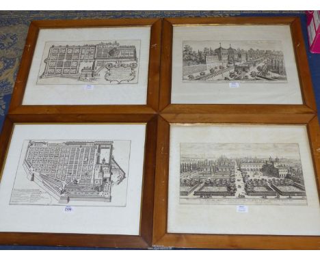 Four framed Plates to include; No:6 Plan of The Pontifical Garden in The Quirinal, No 7 Prospective of The Garden of Serenis,