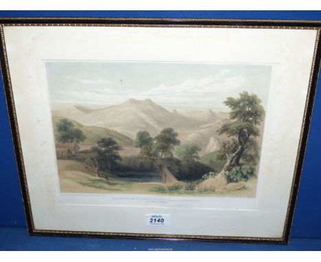 A framed and mounted Lithograph titled 'Mountain Scene from The Mahablishwa Southern Koncan' taken from a sketch by Major Pou