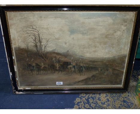 A framed Lithograph of His Royal Highness Prince Albert on his way from Dover to London in 1840, escorted by a Guard of Honor