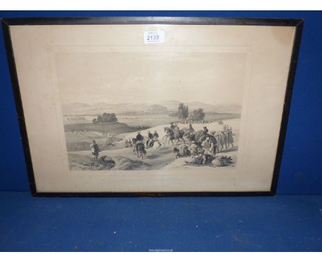 A framed Lithograph titled 'The Approach to the Fortress of Kwettah' after struggling through the Bolan Pass the Army of The 