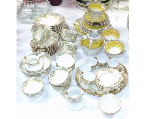 A Samuel Radford part tea service with green floral decoration, 38 pieces approx; a Noritake 13 piece part tea service; a con