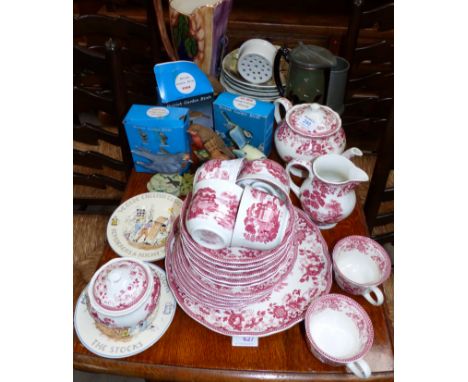 An ironstone part tea service, 6 setting, 23 pieces; a selection of decorative plates and pottery