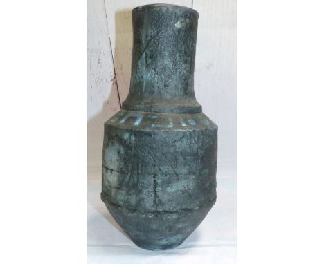 A first period Troika vase of flattened baluster form with band of glazed symbols at the base of the neck, trident mark, 10"