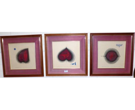 J Amerino:  Nostalgia 1,2,3, three framed colour relief prints