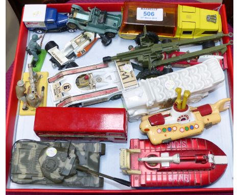 A selection of die cast Dinky cars including Beatles Yellow Submarine etc