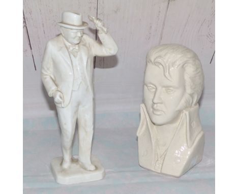 A Spode bone china figure of Sir Winston Churchill, 9"; a bust of Elvis Presley