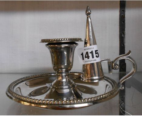 A Mappin &amp; Webb silver plated chamberstick complete with snuffer