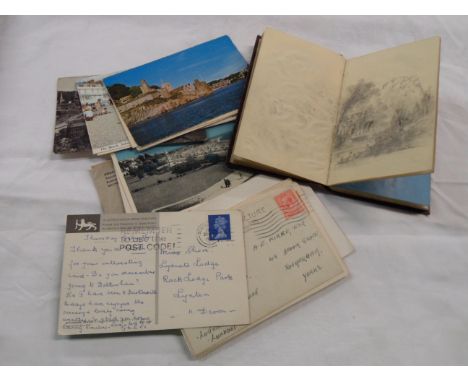 A bag containing a quantity of collectable items including Victorian miniature sketch book, miniature Jack Payne 78 record, s