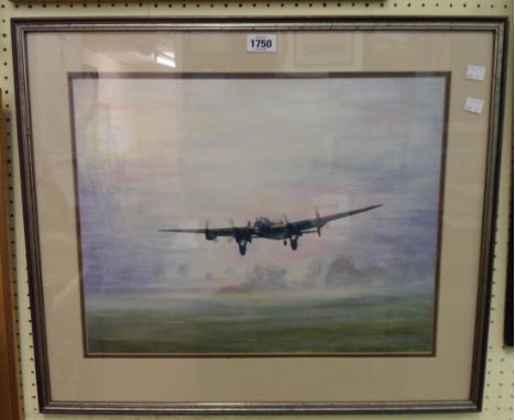 Peter C. Rolfe: a framed aircraft print entitled Old Lady Over Old Warden - label verso