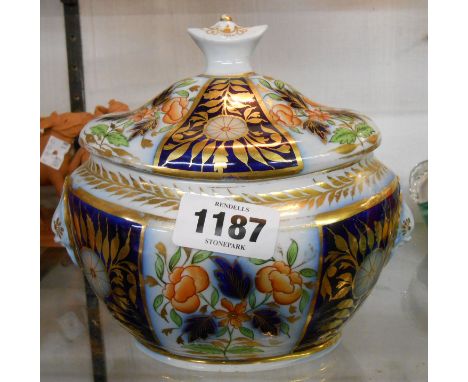 An early 19th Century bone china sucrier decorated with an Imari pattern - unmarked but probably Spode