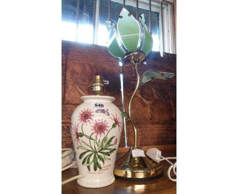 A Portmeirion Pottery table lamp - sold with a brass and metal flower form lamp