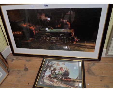 †Terence Cuneo: a framed coloured print entitled Night King - sold with a small locomotive print by same