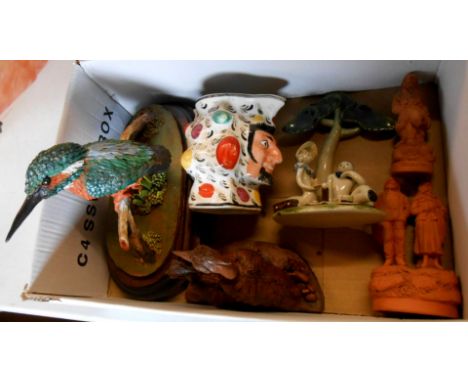 An L. Fishleigh ceramic model of a kingfisher - sold with a similar figurine of storks, a W. Pascoe studio pottery figural gr