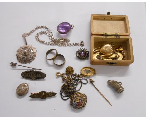 A small quantity of good quality costume jewellery including some silver - sold with a trinket box containing a marked 15ct b