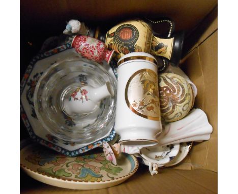 A box containing a quantity of assorted ceramic items including Losolware bowl, Honiton plate, etc.