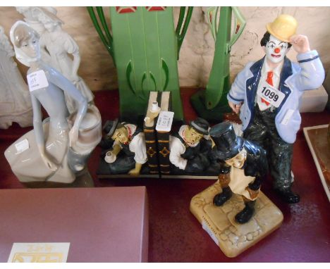 A selection of ceramic and other figurines comprising Bretby, Trotty Veck Dickensware figurine with painted cellulose finish,