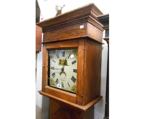 A 19th Century pine longcase clock, the 28cm painted square dial with date aperture and thirty hour bell striking movement