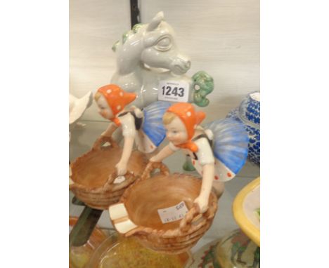 A pair of Goebel figural ashtrays - sold with an art pottery horse figurine