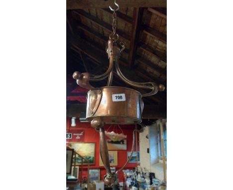 An Arts and Crafts Movement copper hanging lamp - shade and fittings missing, one arm partly detached