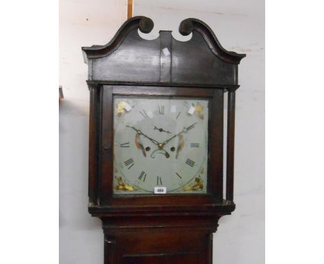 A 19th Century mahogany longcase clock with swan neck pediment to hood, the 32cm painted square dial with seconds dial and da