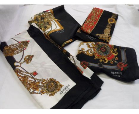 Four vintage ladies fashion scarves marked for Hermes of Paris