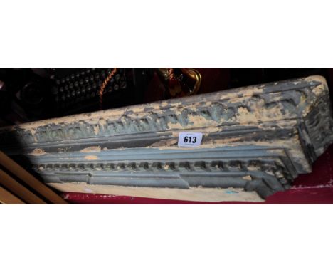 A 95cm old painted cast plaster cornice style wall bracket/overmantel architectural feature