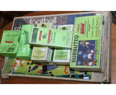 A boxed Chad Valley Perma football stadium and players and a collection of boxed Subbuteo football teams and accessories.